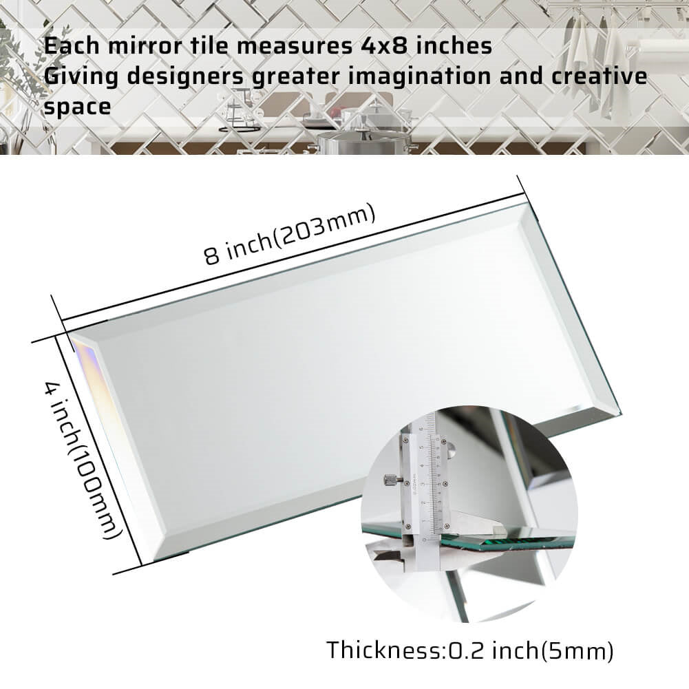 Mirror Glass Subway Tile, Peel and Stick, 4*8 inch, Silver, Beveled Edge, MT2